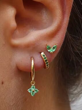 Green Crystal Zirconia Hoop Earrings Set